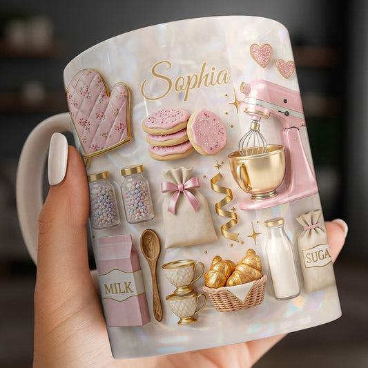 Baking With Love And Dash Of Sweetness Pink Stand Mixer And Cookies - Personalized Custom Coffee Mug - BAKE020_MG