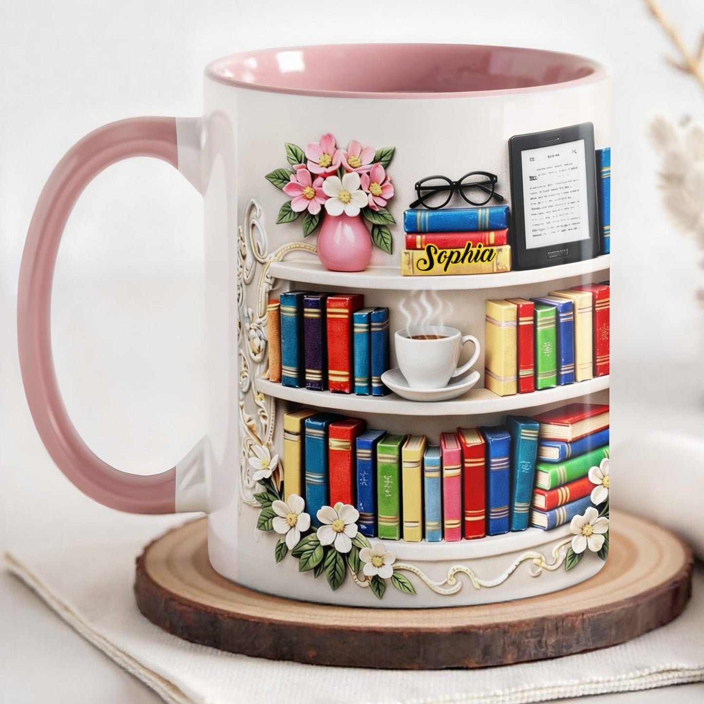 Celebrate The Beauty Of Knowledge And Comfort, Books And Coffee Cup Design - Personalized Custom Accent Mug - BLV081_AMUG