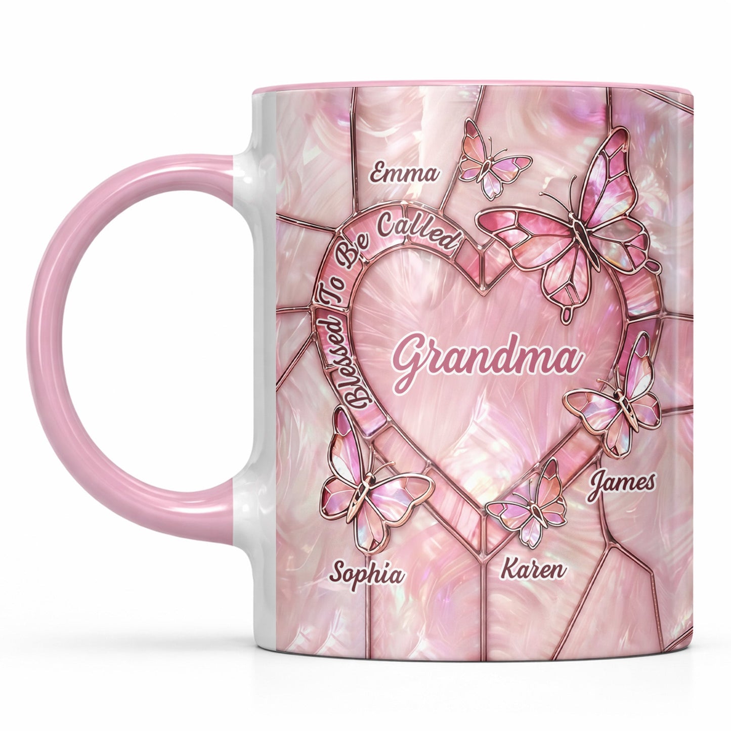Blessed To Be Called Grandma, Butterflies And Heart - Personalized Custom Accent Mug - GRM103_AMUG