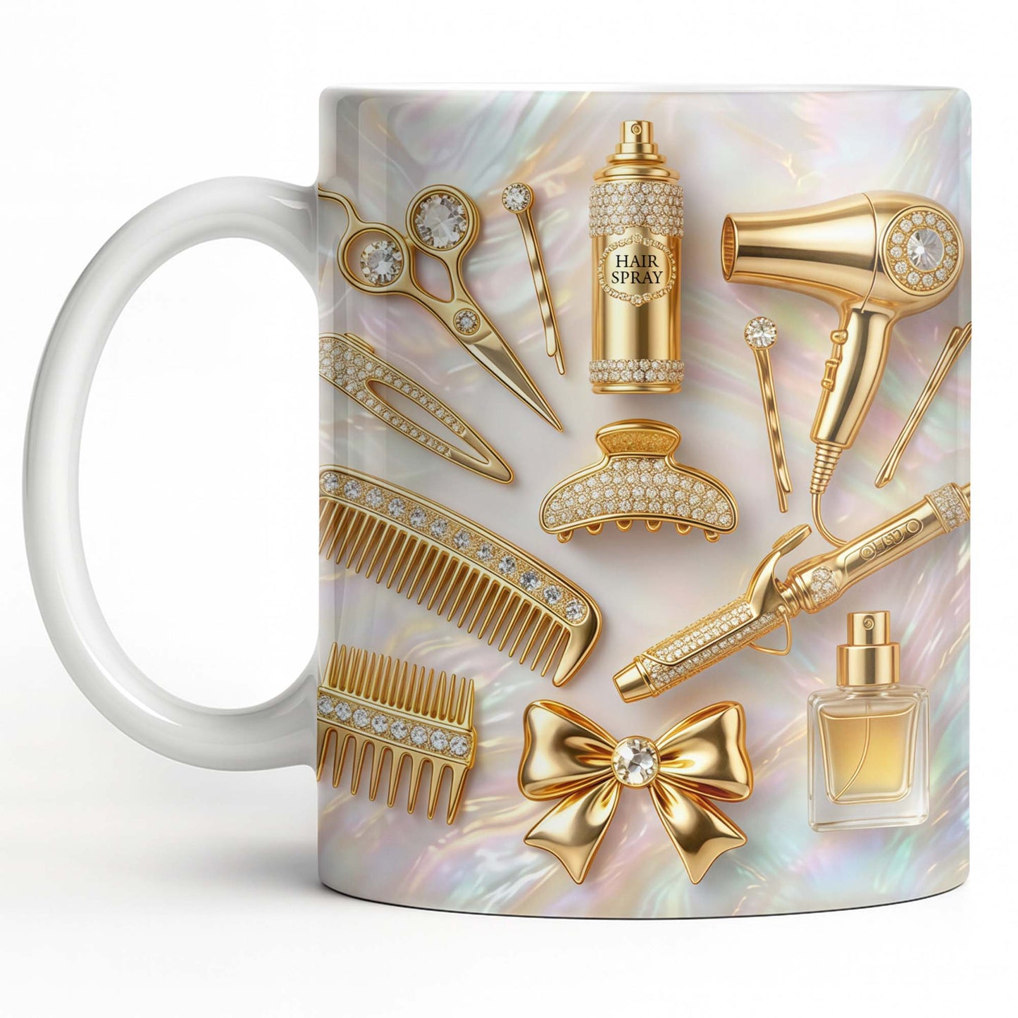 Glamorous Hair Stylist Essentials With Hair Dryer And Scissors 3D Effect - Personalized Custom Coffee Mug - HAIR032_MG