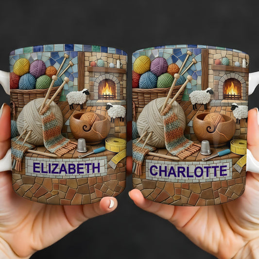 Cozy Knitting Vibes With Wool Yarn Balls And Sheep Design - Personalized Custom Coffee Mug - HAND023_MG