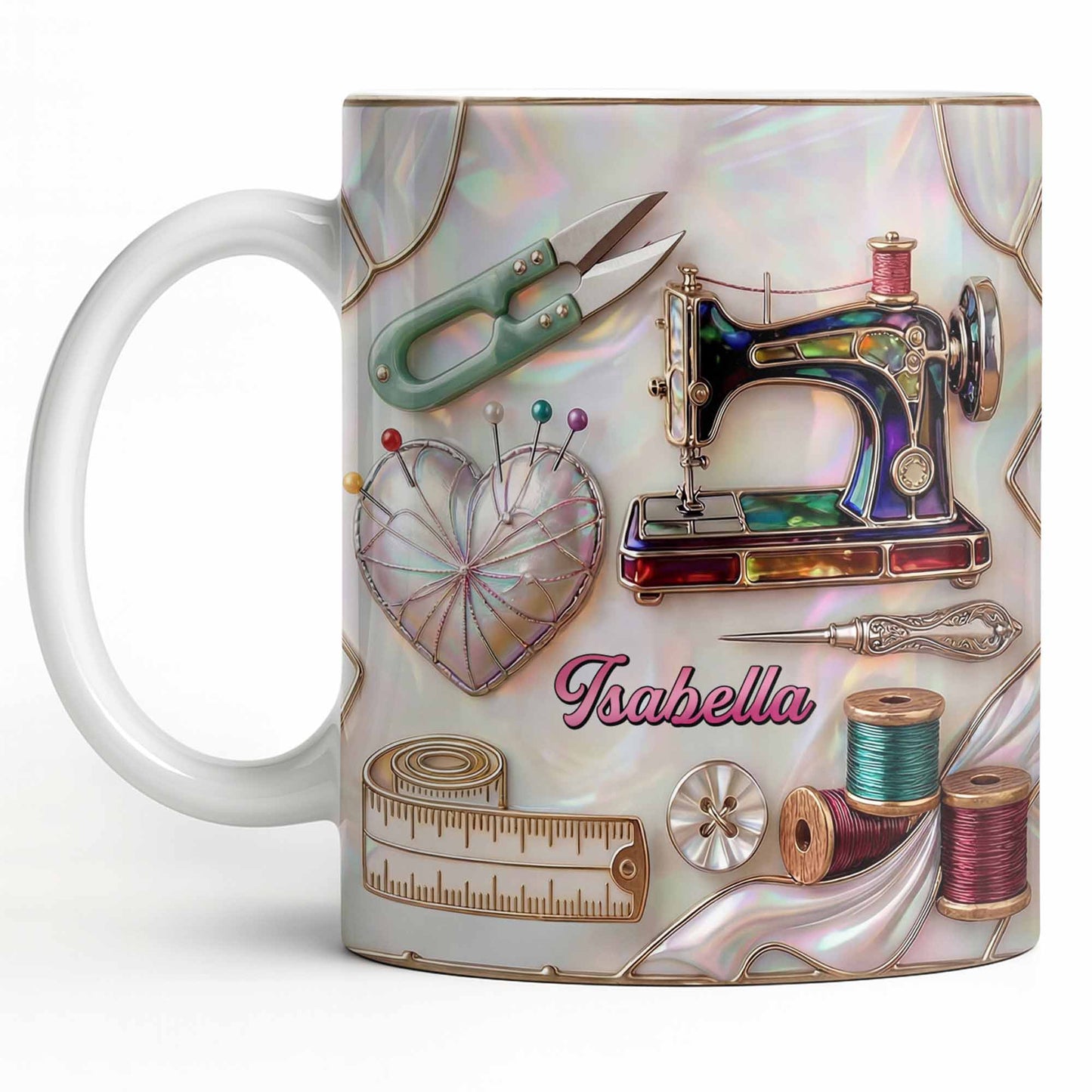 Handicraft Is Where The Heart Is Sewing Machine And Mother Of Pearl Mosaic - Personalized Custom Coffee Mug - HAND070_MG