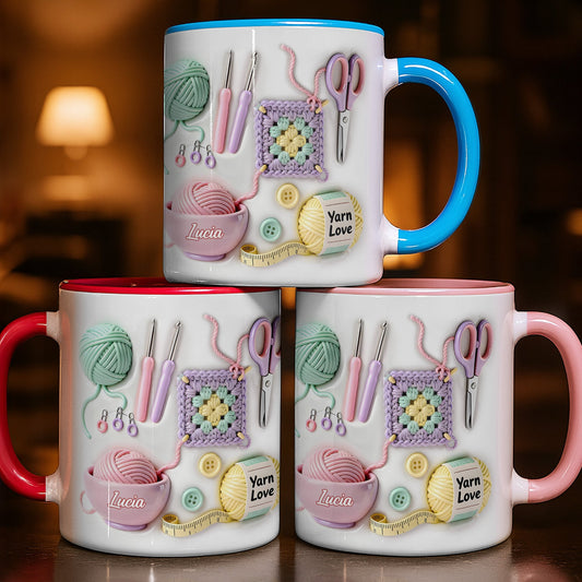 Celebrate Your Yarn Love With Yarn Balls And Crochet Hooks - Personalized Custom Accent Mug - HOB007_AMUG