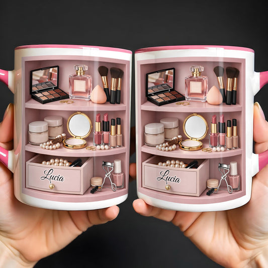 Beauty Essentials Collection With Makeup Brushes And Lipstick Design - Personalized Custom Accent Mug - HOB087_AMUG