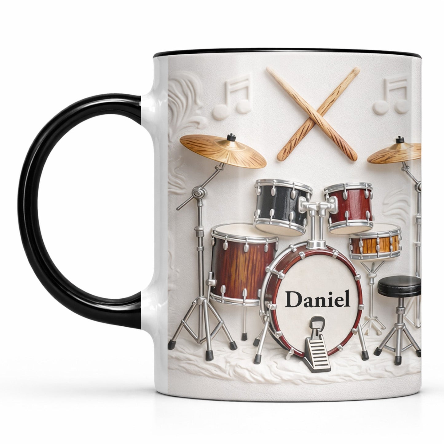A Drummer's Heart Beats With Rhythm Custom Drum Set And Music Notes - Personalized Custom Accent Mug - JBS135_AMUG