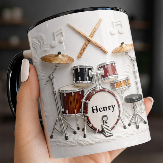 A Drummer's Heart Beats With Rhythm Custom Drum Set And Music Notes - Personalized Custom Accent Mug - JBS135_AMUG