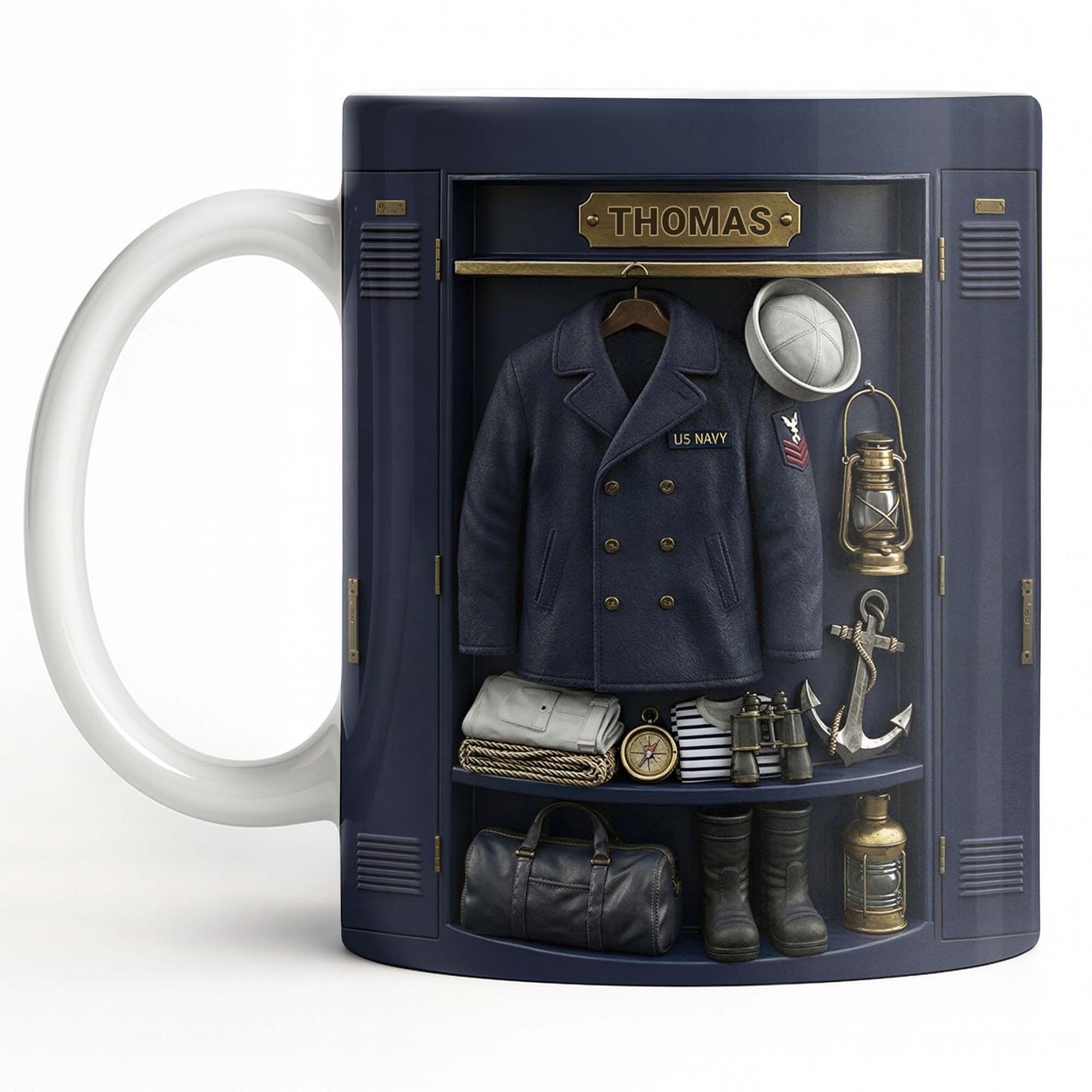 US Navy Locker With Uniform Anchor And Sailor Gear - Personalized Custom Coffee Mug - JBS142_MG