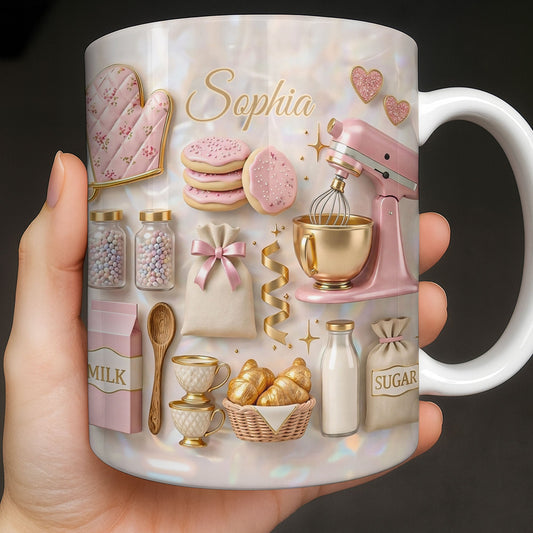 Baking With Love And Dash Of Sweetness Pink Stand Mixer And Cookies - Personalized Custom Coffee Mug - BAKE020_MG