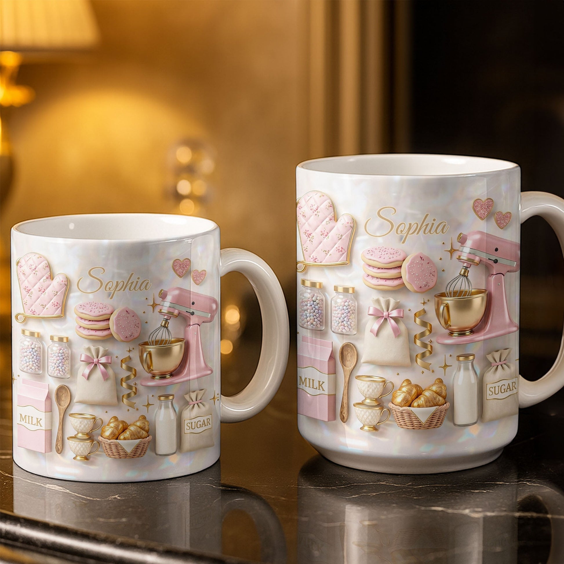 Baking With Love And Dash Of Sweetness Pink Stand Mixer And Cookies - Personalized Custom Coffee Mug - BAKE020_MG