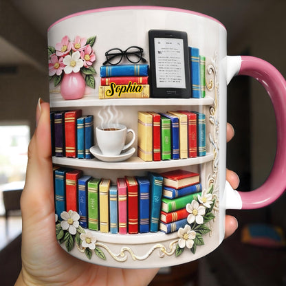 Celebrate The Beauty Of Knowledge And Comfort, Books And Coffee Cup Design - Personalized Custom Accent Mug - BLV081_AMUG