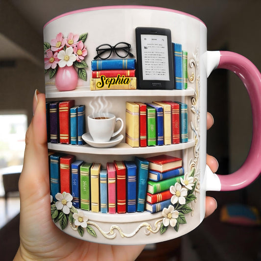 Celebrate The Beauty Of Knowledge And Comfort, Books And Coffee Cup Design - Personalized Custom Accent Mug - BLV081_AMUG