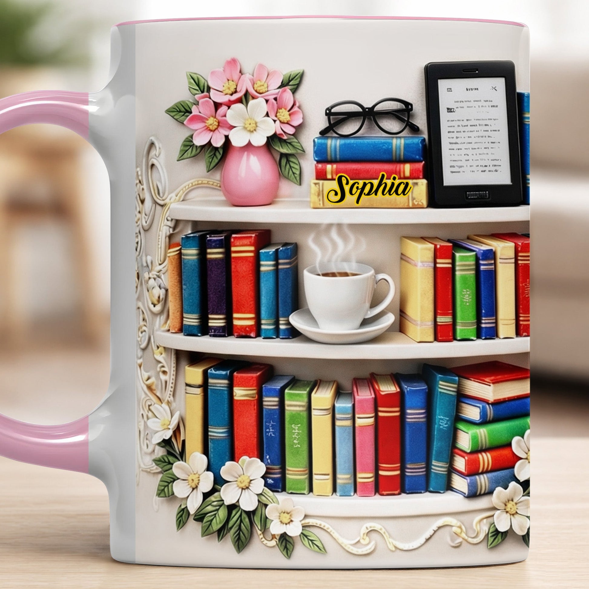 Celebrate The Beauty Of Knowledge And Comfort, Books And Coffee Cup Design - Personalized Custom Accent Mug - BLV081_AMUG