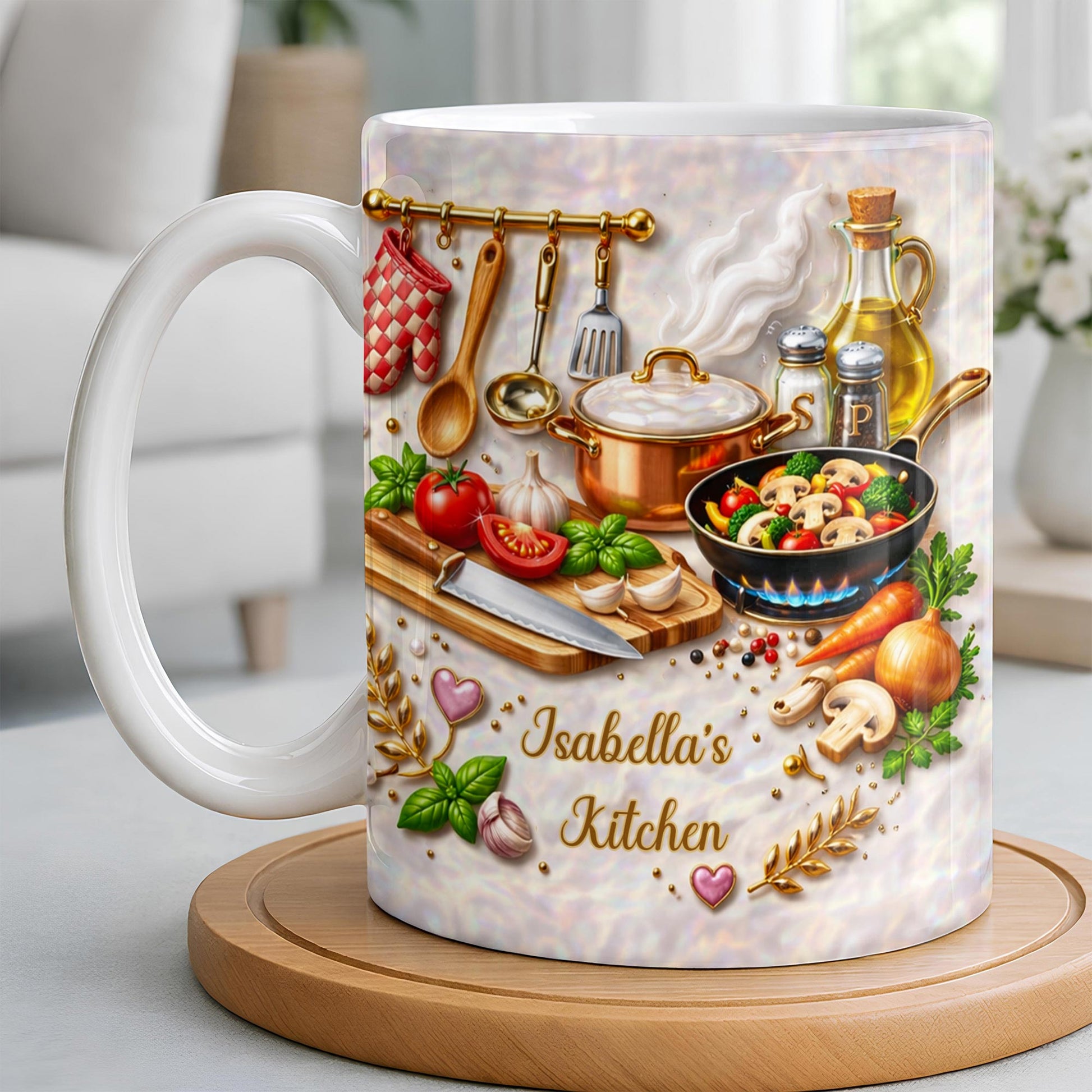My Kitchen With Cooking Utensils And Fresh Vegetables - Personalized Custom Coffee Mug - COOK045_MG