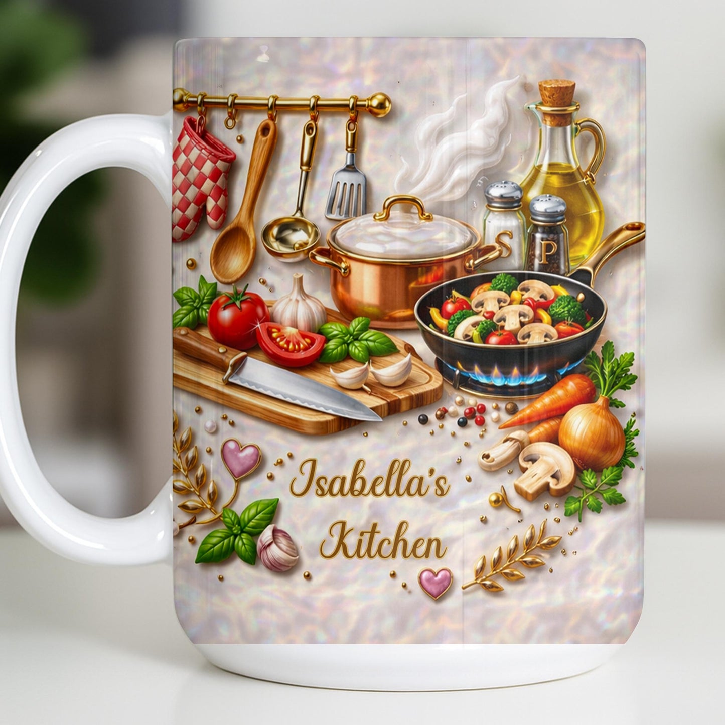 My Kitchen With Cooking Utensils And Fresh Vegetables - Personalized Custom Coffee Mug - COOK045_MG