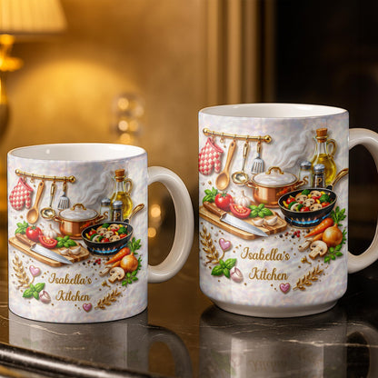 My Kitchen With Cooking Utensils And Fresh Vegetables - Personalized Custom Coffee Mug - COOK045_MG
