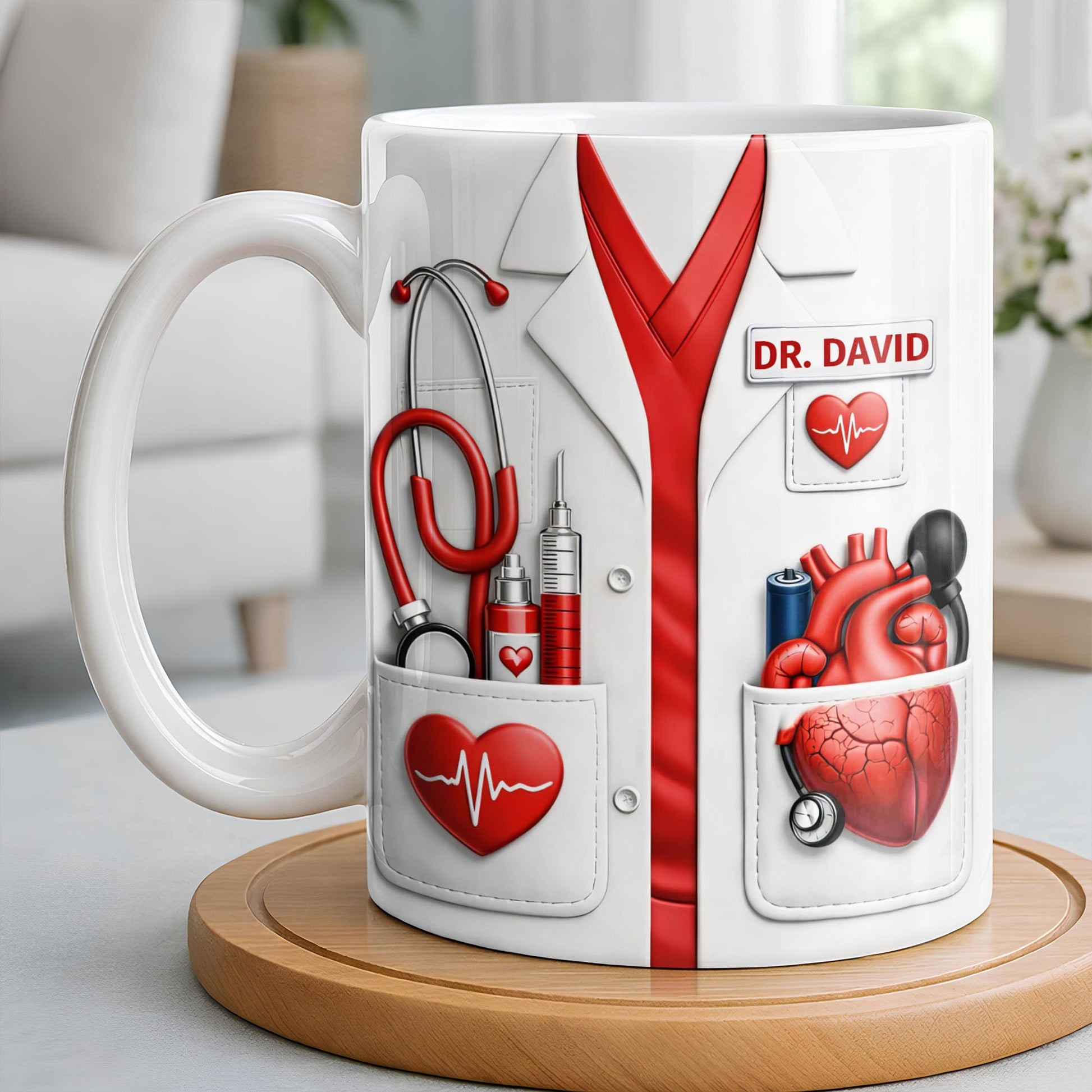 To My Favorite Doctor Highlighting Medical Tools and Heartbeat - Personalized Custom Coffee Mug - DOC085_MG