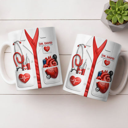 To My Favorite Doctor Highlighting Medical Tools and Heartbeat - Personalized Custom Coffee Mug - DOC085_MG