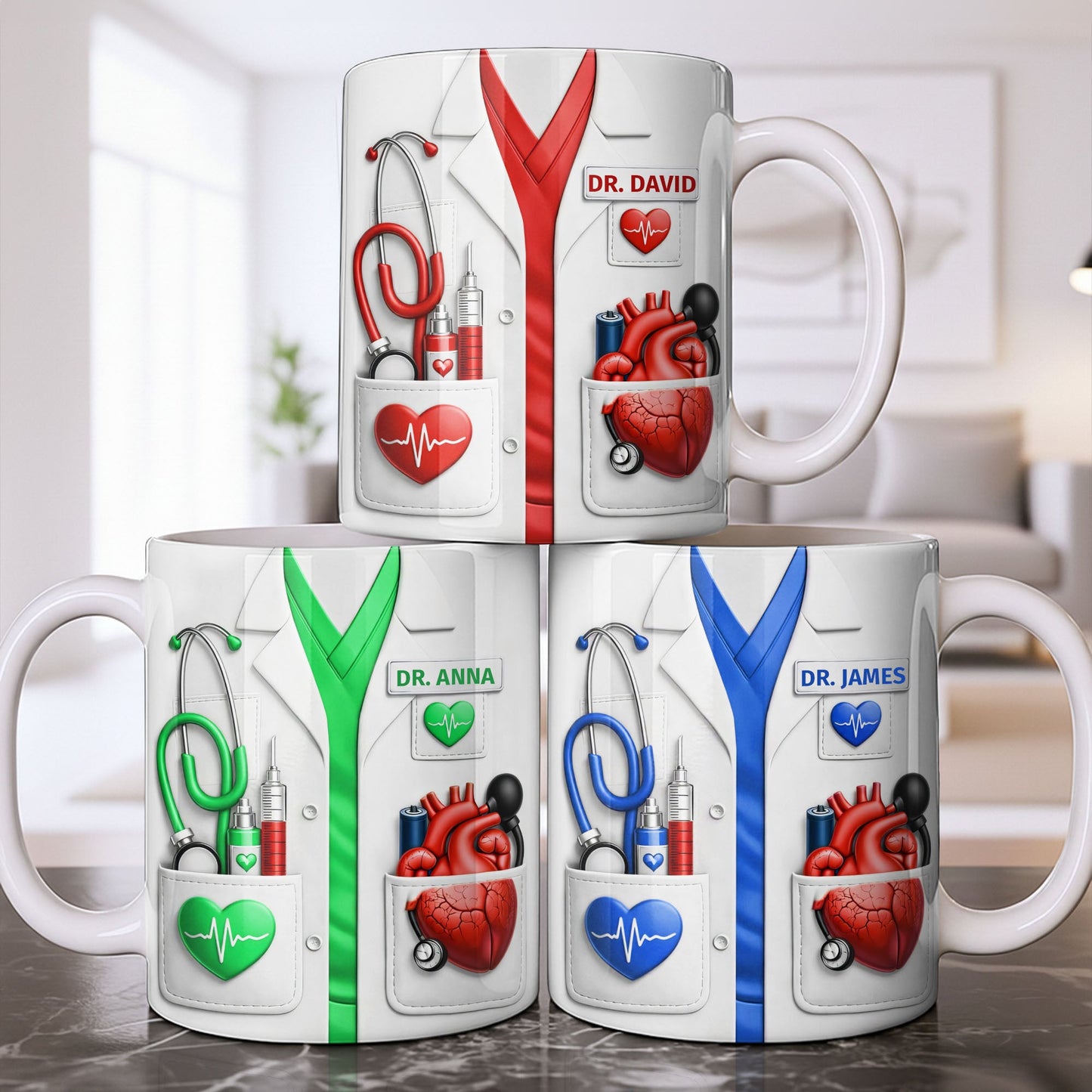 To My Favorite Doctor Highlighting Medical Tools and Heartbeat - Personalized Custom Coffee Mug - DOC085_MG