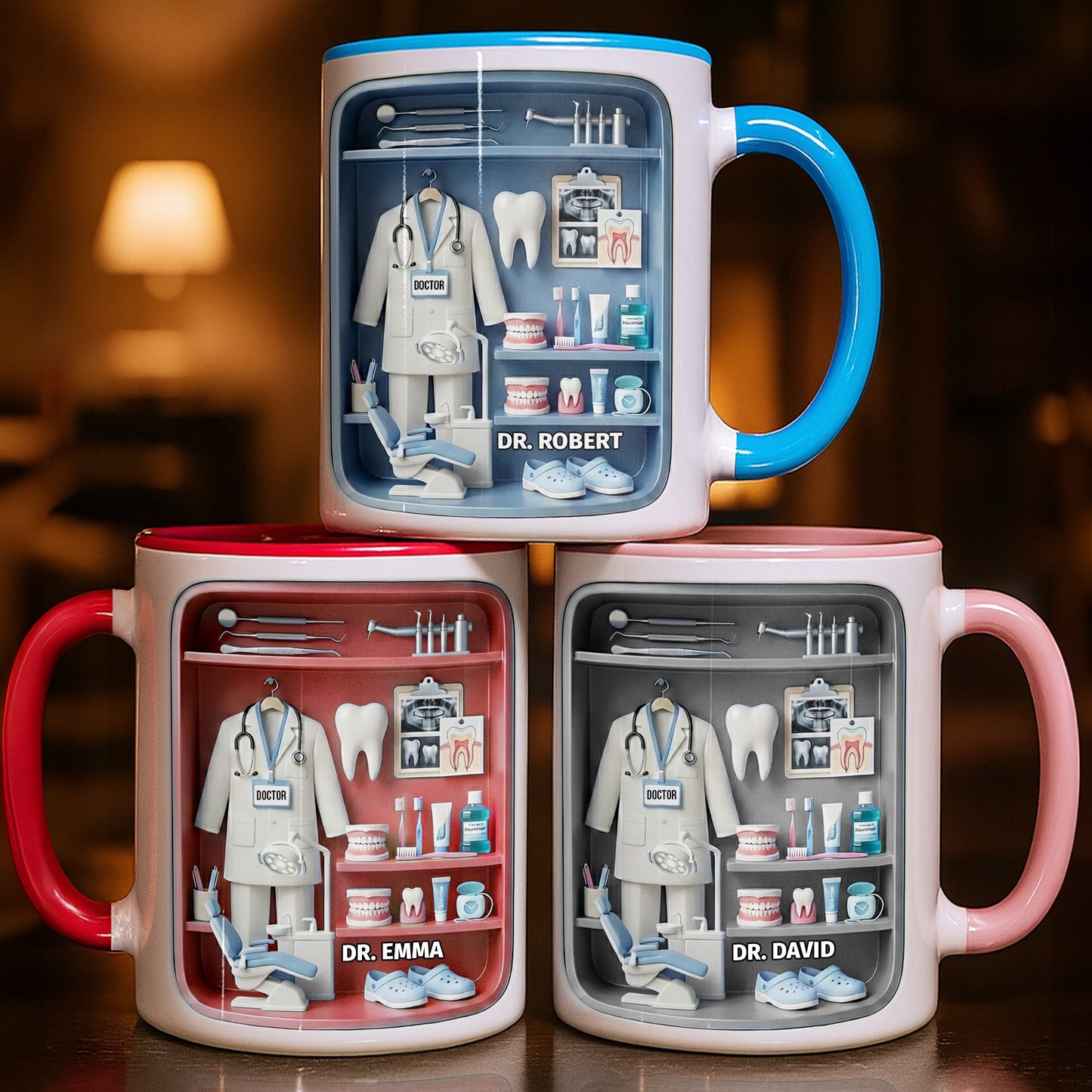 Doctor Of Dental Medicine Teeth And Medical Tools Design - Personalized Custom Accent Mug - DOC094_AMUG