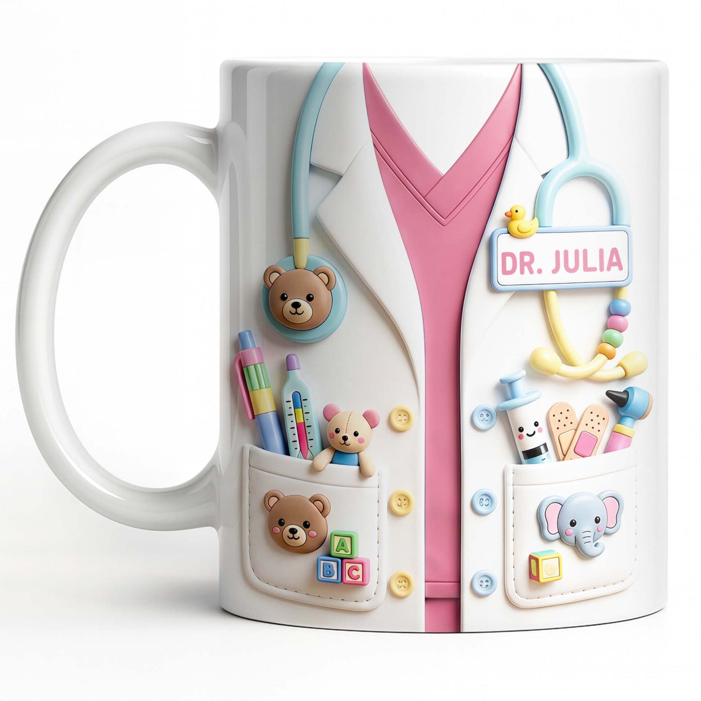 Dr. Personalized Pediatrician White Coat With Teddy Bear And Stethoscope - Personalized Custom Coffee Mug - DOC107_MG