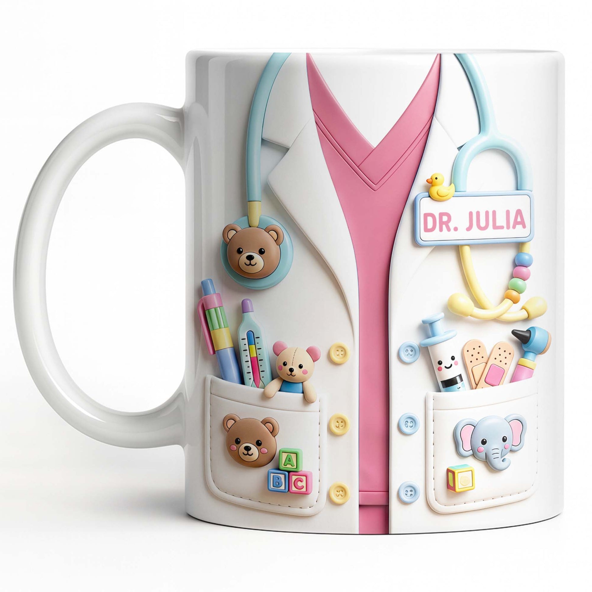 Dr. Personalized Pediatrician White Coat With Teddy Bear And Stethoscope - Personalized Custom Coffee Mug - DOC107_MG