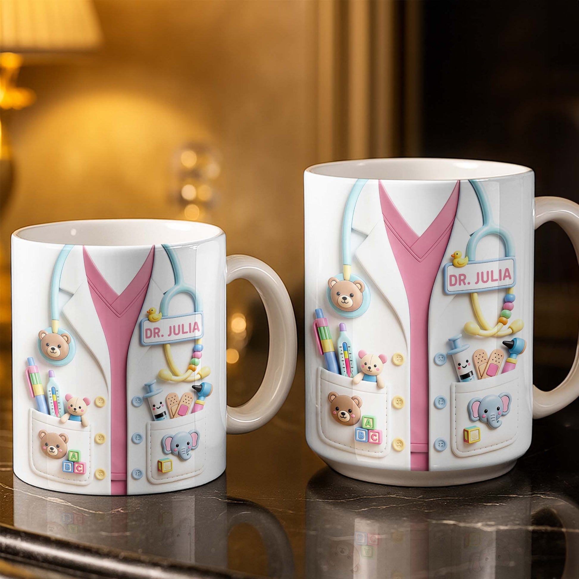 Dr. Personalized Pediatrician White Coat With Teddy Bear And Stethoscope - Personalized Custom Coffee Mug - DOC107_MG