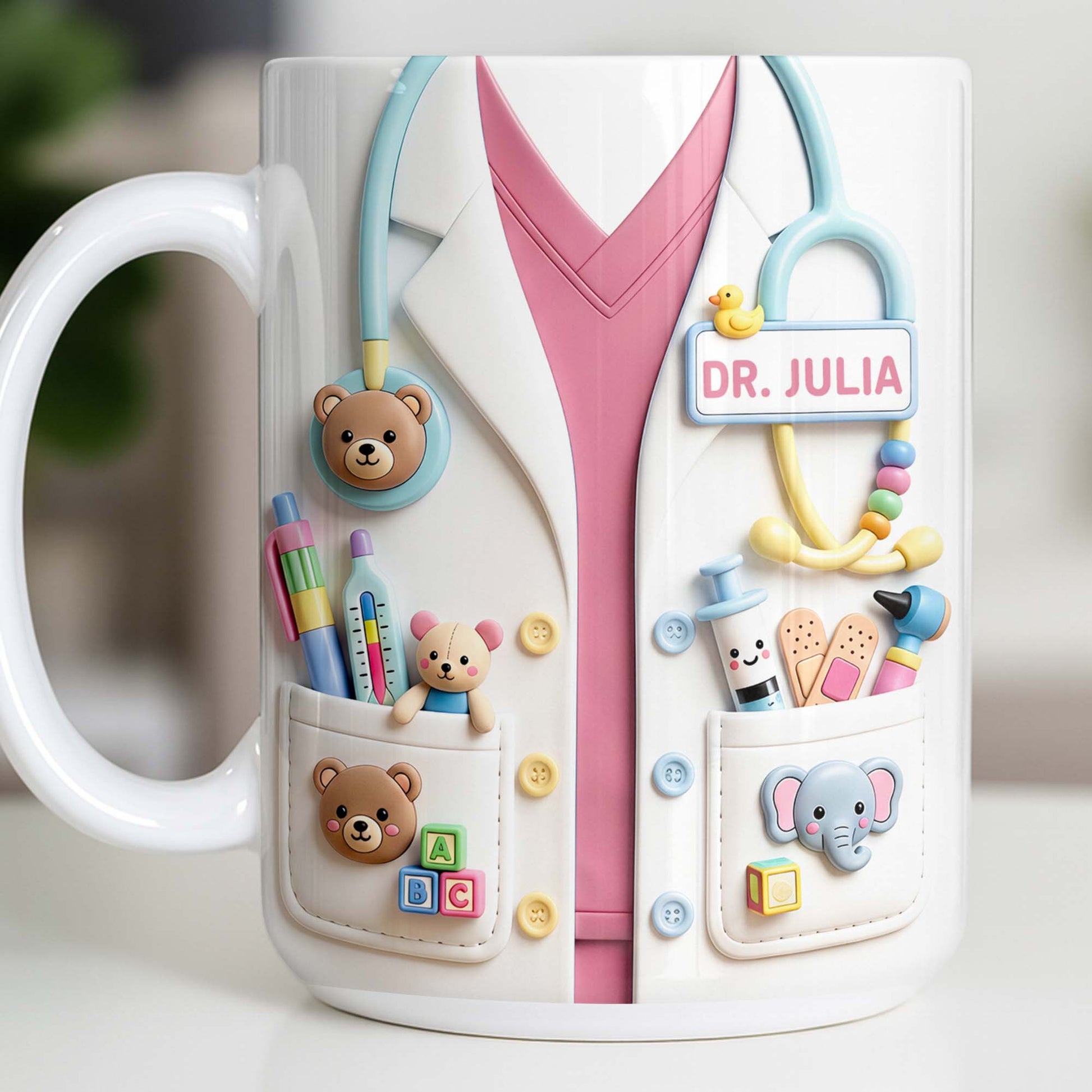 Dr. Personalized Pediatrician White Coat With Teddy Bear And Stethoscope - Personalized Custom Coffee Mug - DOC107_MG