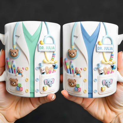 Dr. Personalized Pediatrician White Coat With Teddy Bear And Stethoscope - Personalized Custom Coffee Mug - DOC107_MG