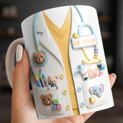 Dr. Personalized Pediatrician White Coat With Teddy Bear And Stethoscope - Personalized Custom Coffee Mug - DOC107_MG