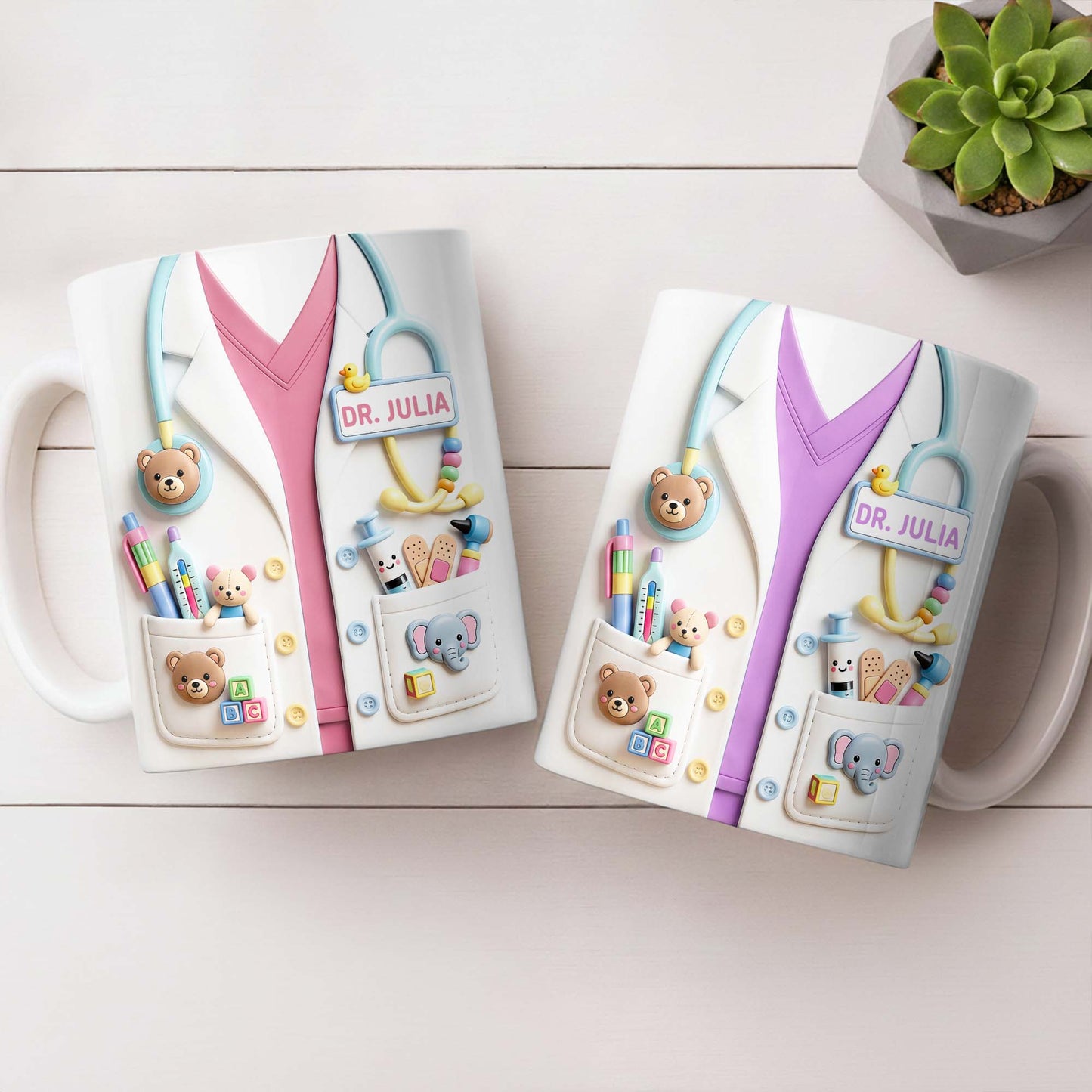 Dr. Personalized Pediatrician White Coat With Teddy Bear And Stethoscope - Personalized Custom Coffee Mug - DOC107_MG