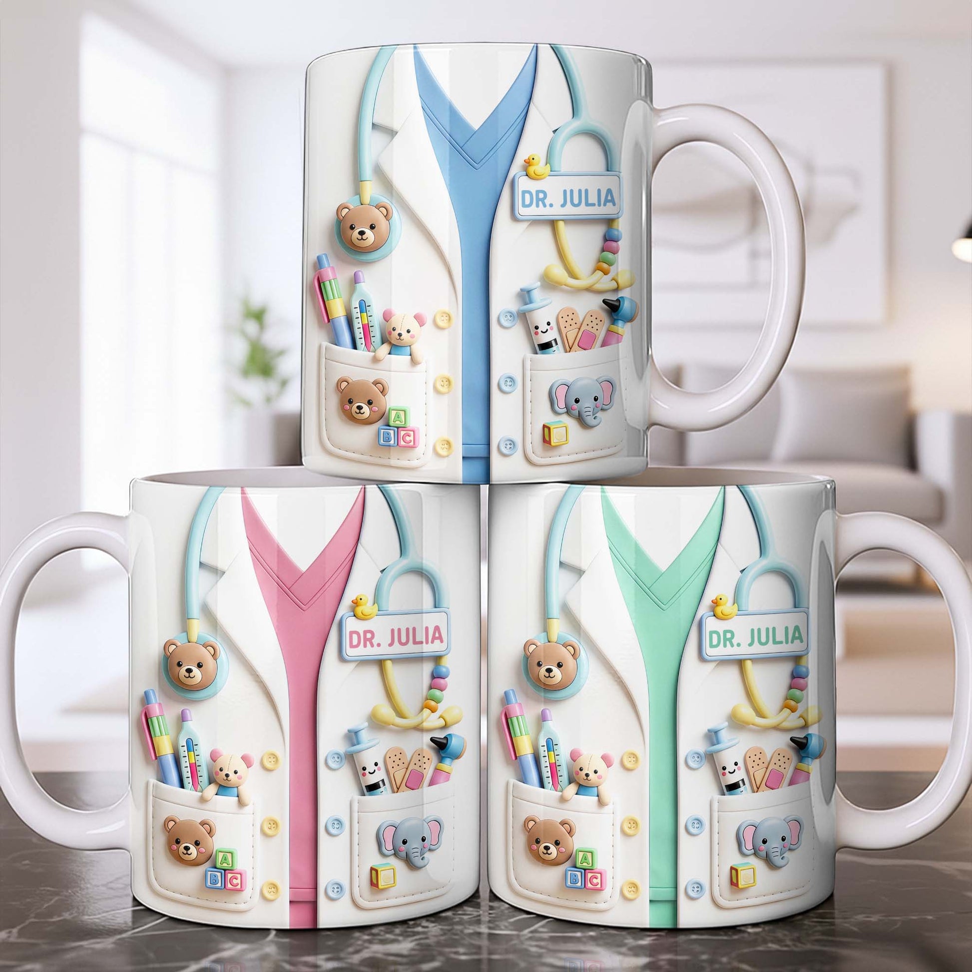 Dr. Personalized Pediatrician White Coat With Teddy Bear And Stethoscope - Personalized Custom Coffee Mug - DOC107_MG