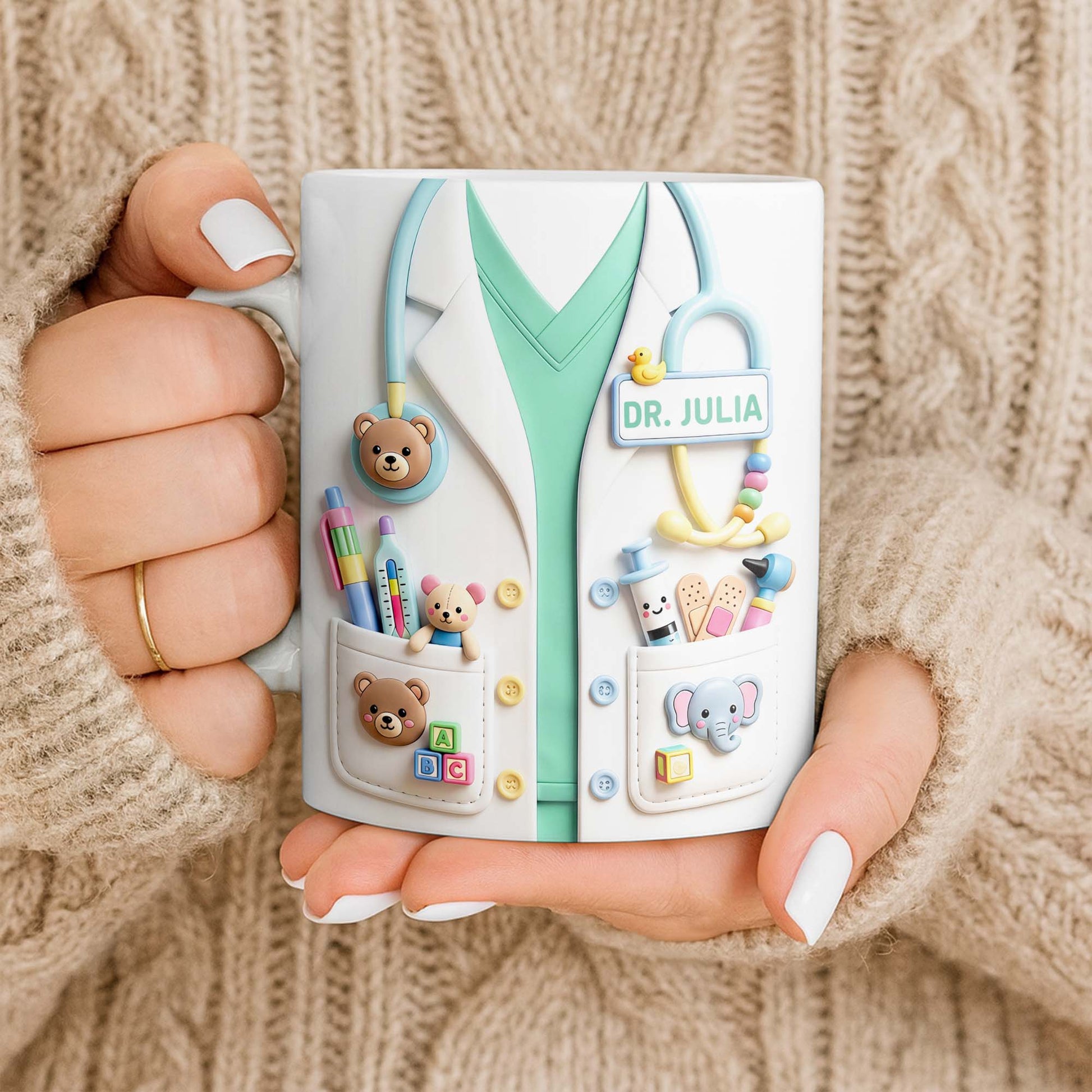 Dr. Personalized Pediatrician White Coat With Teddy Bear And Stethoscope - Personalized Custom Coffee Mug - DOC107_MG