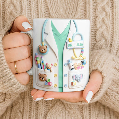 Dr. Personalized Pediatrician White Coat With Teddy Bear And Stethoscope - Personalized Custom Coffee Mug - DOC107_MG