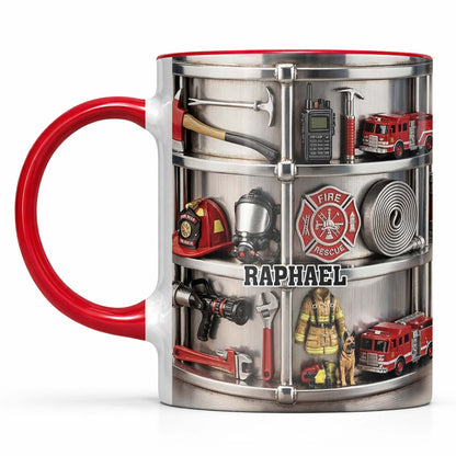 To My Brave Firefighter Fire Truck and Gear - Personalized Custom Accent Mug - FIF050_AMUG