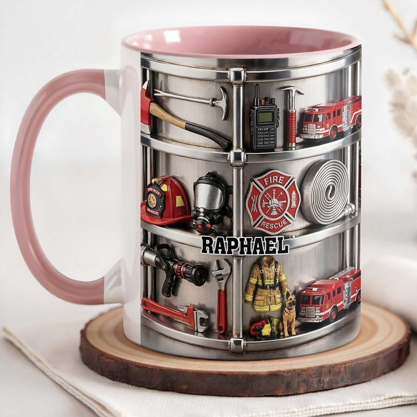 To My Brave Firefighter Fire Truck and Gear - Personalized Custom Accent Mug - FIF050_AMUG
