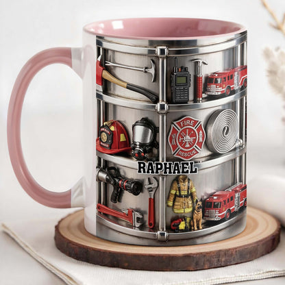To My Brave Firefighter Fire Truck and Gear - Personalized Custom Accent Mug - FIF050_AMUG