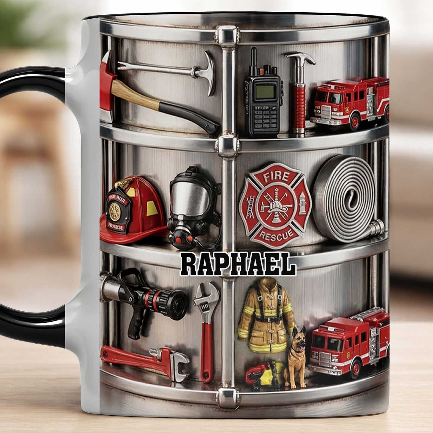 To My Brave Firefighter Fire Truck and Gear - Personalized Custom Accent Mug - FIF050_AMUG