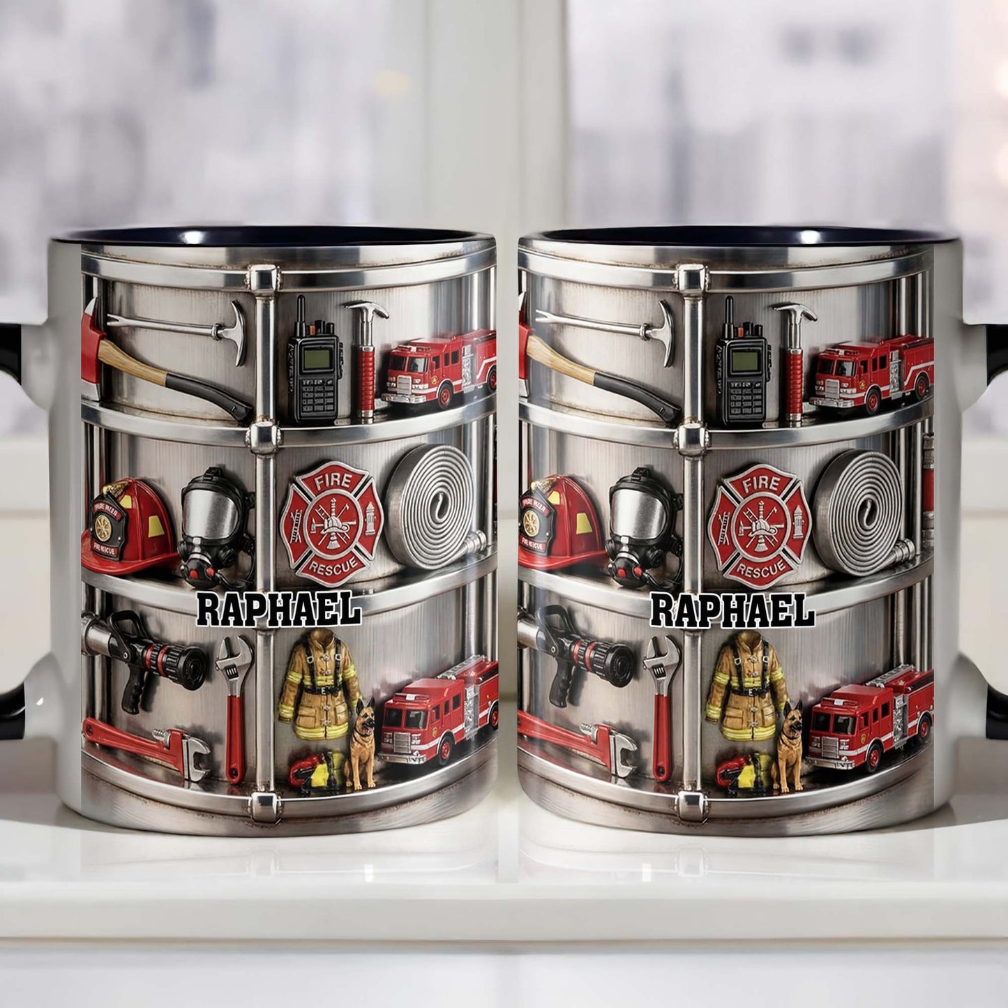 To My Brave Firefighter Fire Truck and Gear - Personalized Custom Accent Mug - FIF050_AMUG