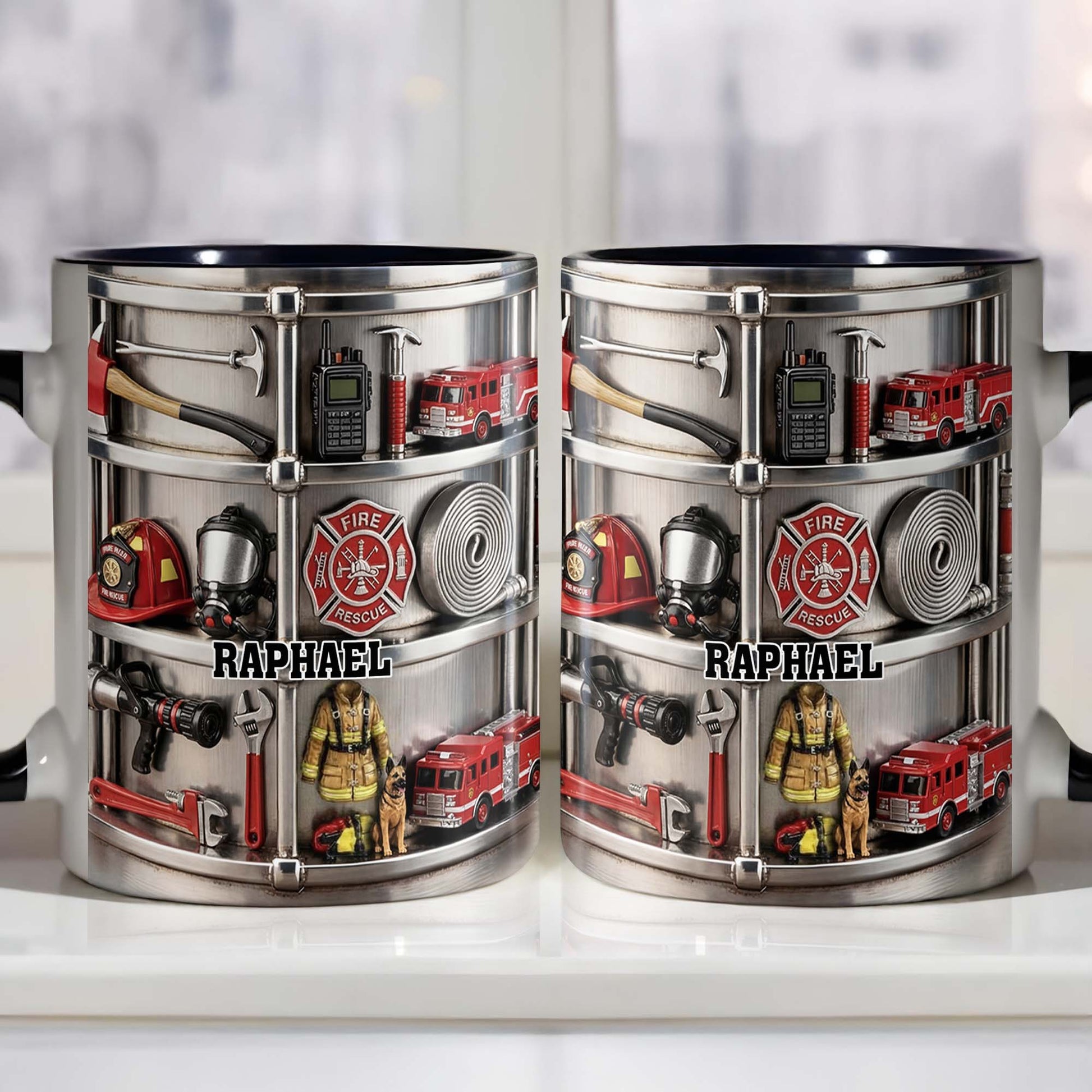 To My Brave Firefighter Fire Truck and Gear - Personalized Custom Accent Mug - FIF050_AMUG