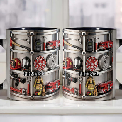 To My Brave Firefighter Fire Truck and Gear - Personalized Custom Accent Mug - FIF050_AMUG