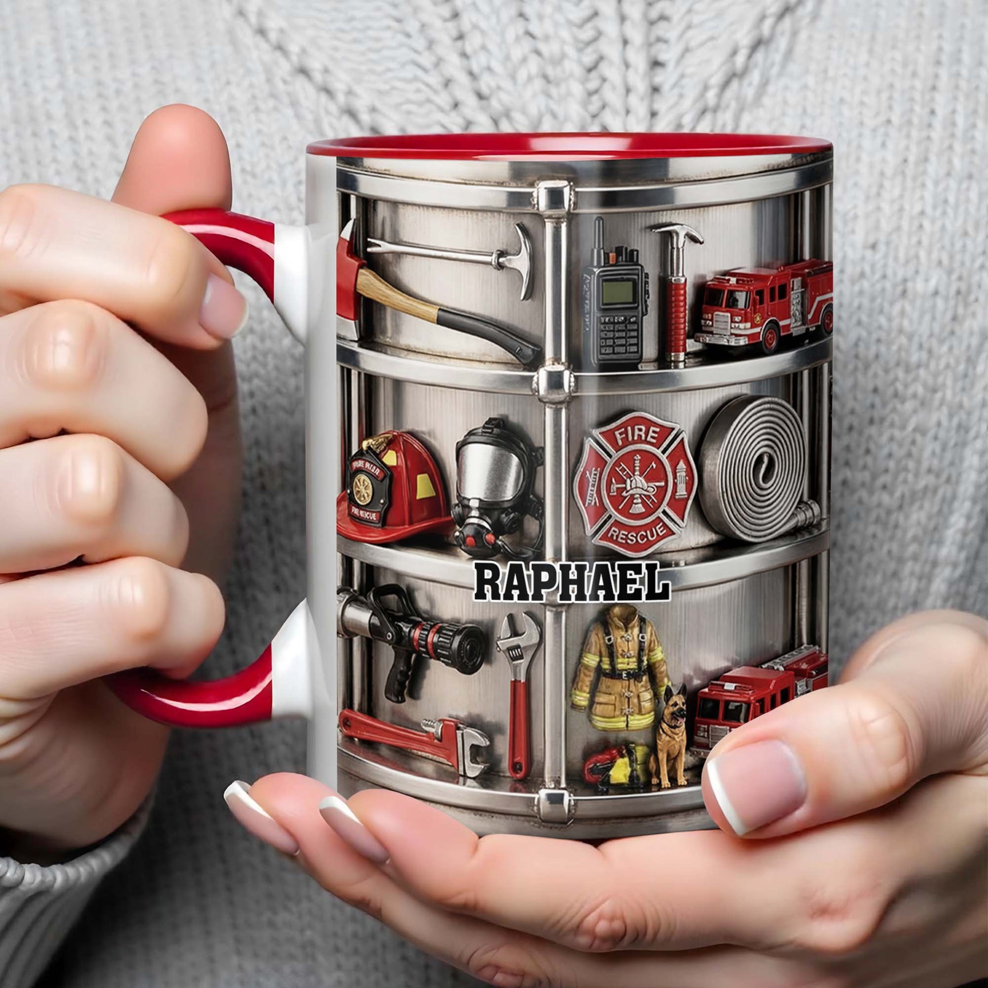 To My Brave Firefighter Fire Truck and Gear - Personalized Custom Accent Mug - FIF050_AMUG