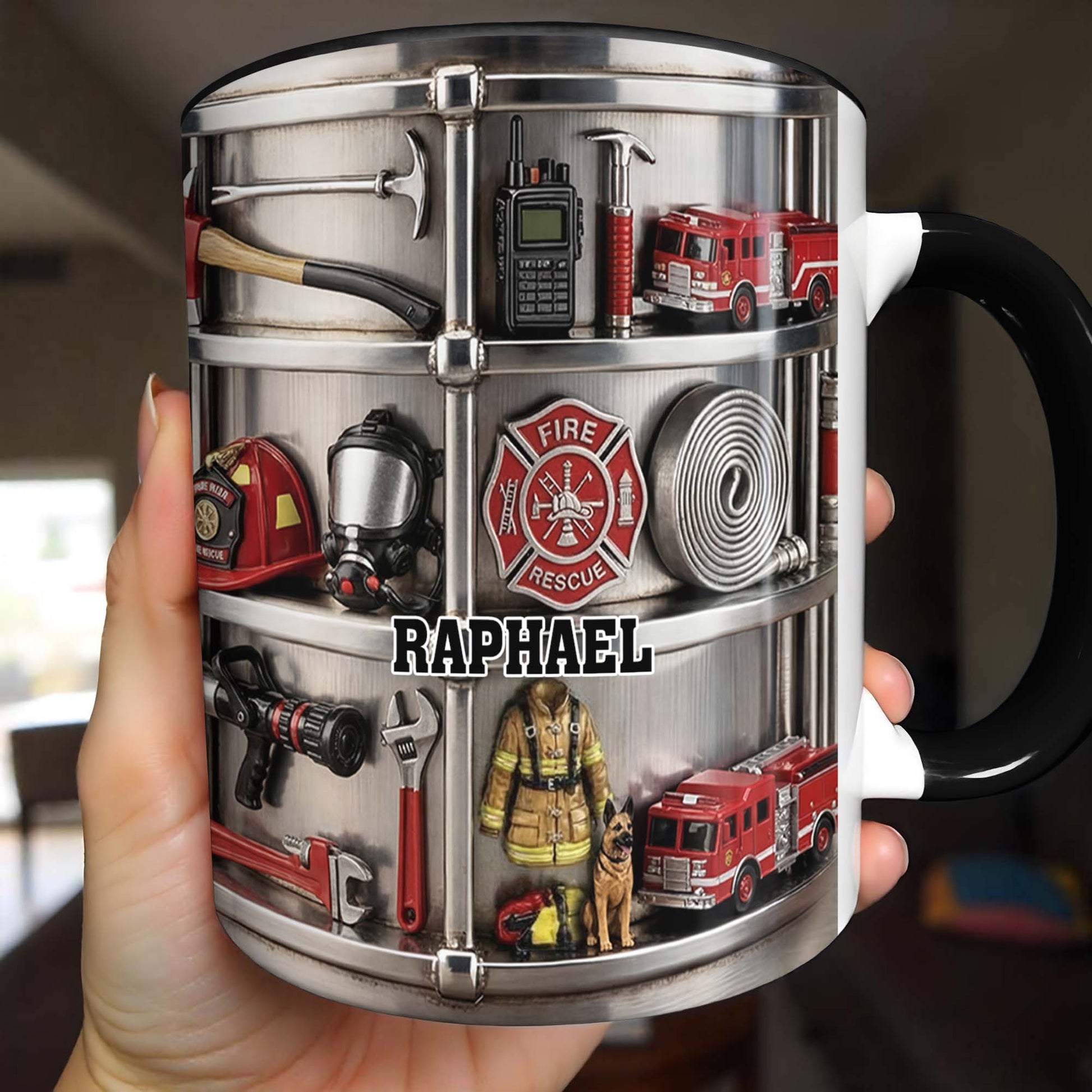 To My Brave Firefighter Fire Truck and Gear - Personalized Custom Accent Mug - FIF050_AMUG
