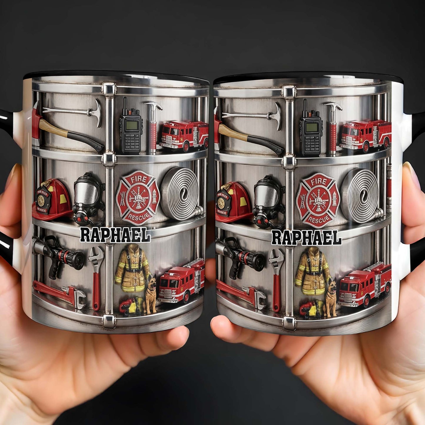 To My Brave Firefighter Fire Truck and Gear - Personalized Custom Accent Mug - FIF050_AMUG