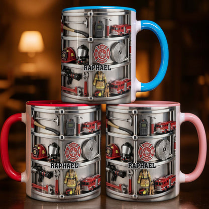 To My Brave Firefighter Fire Truck and Gear - Personalized Custom Accent Mug - FIF050_AMUG