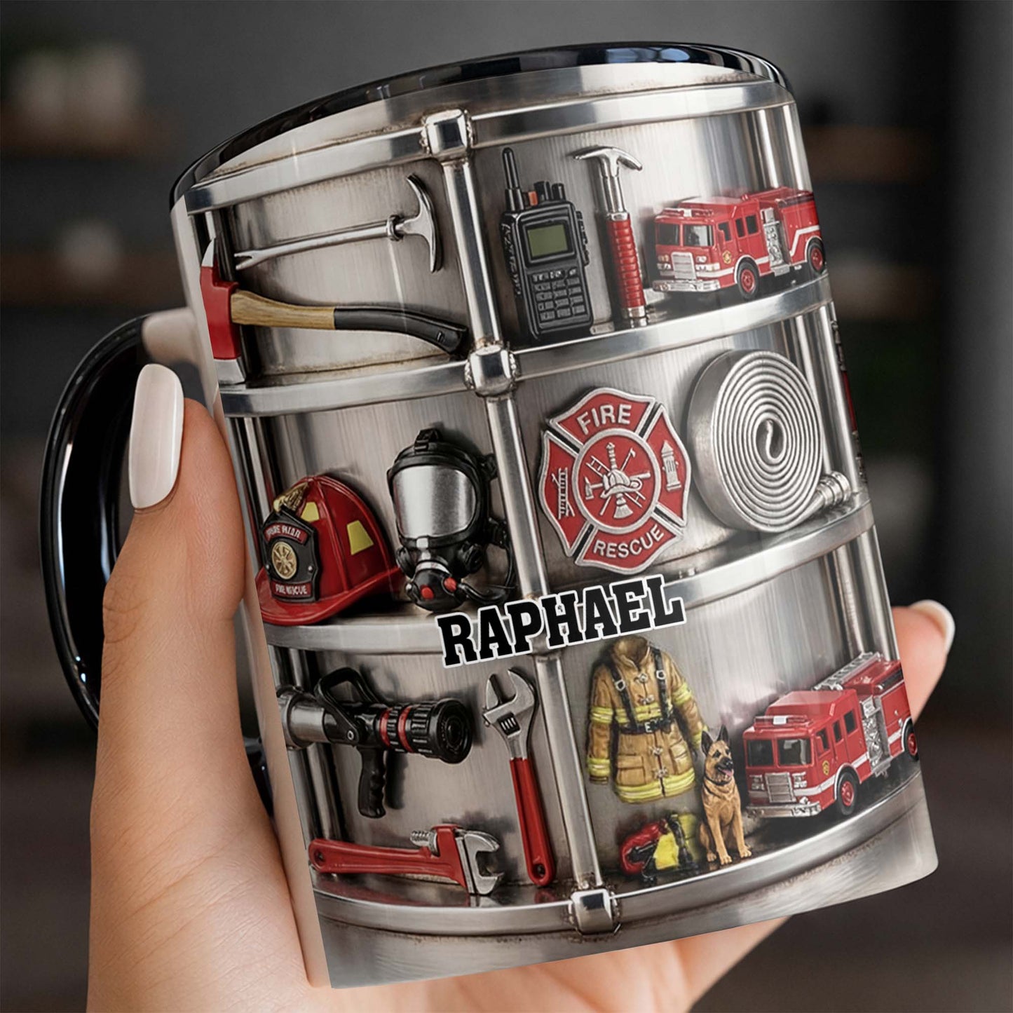 To My Brave Firefighter Fire Truck and Gear - Personalized Custom Accent Mug - FIF050_AMUG