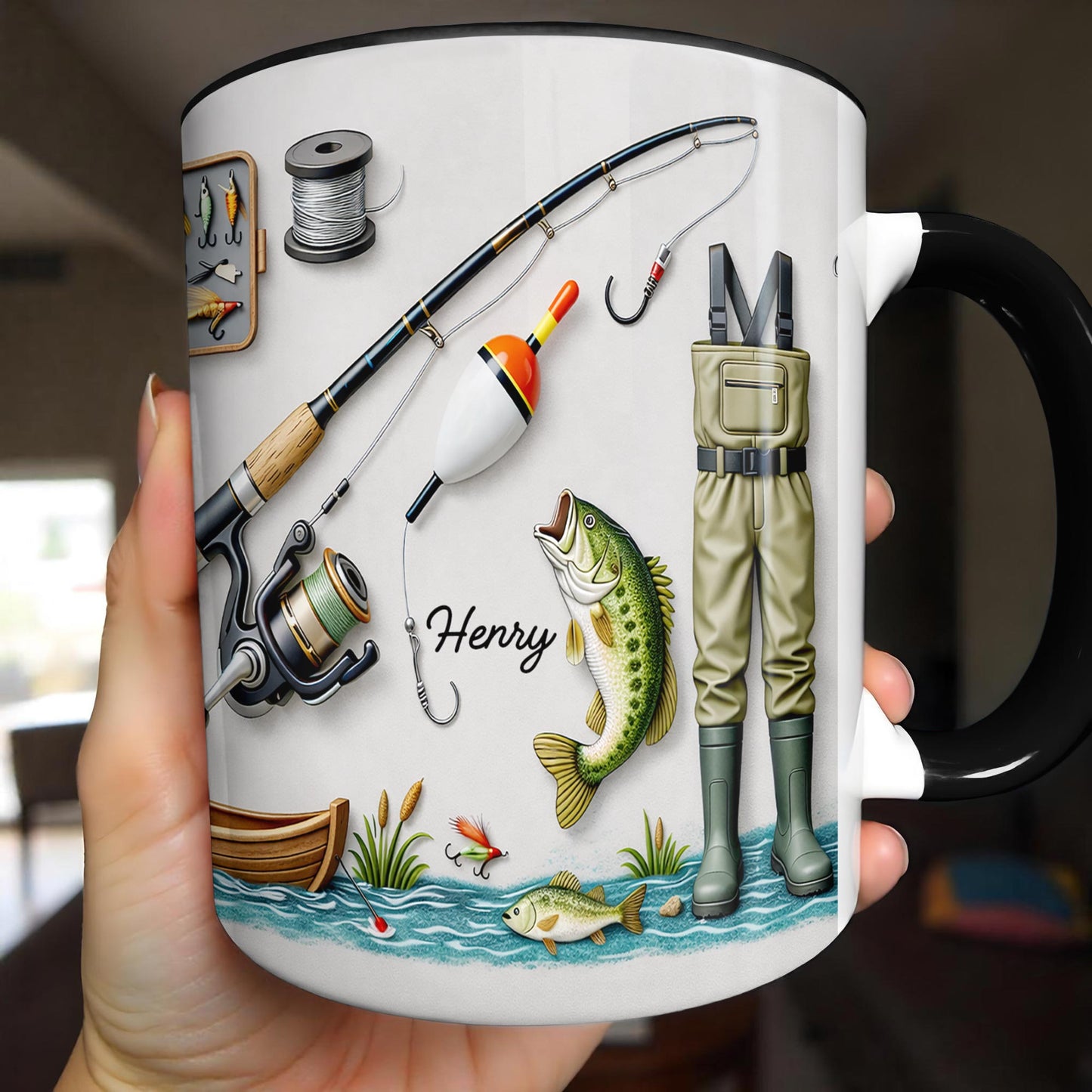 Life Is Better At The Lake Fishing Rod And Bass Fish - Personalized Custom Accent Mug - FISH009_AMUG