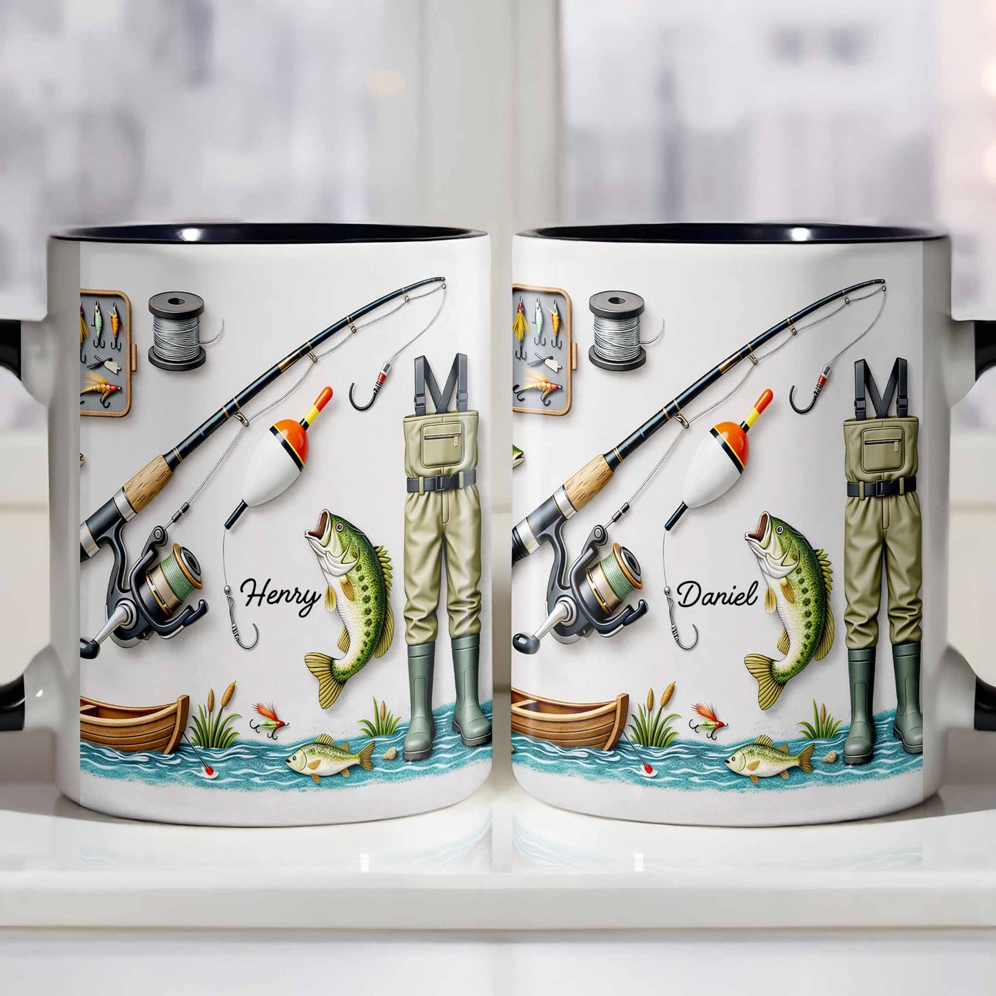 Life Is Better At The Lake Fishing Rod And Bass Fish - Personalized Custom Accent Mug - FISH009_AMUG