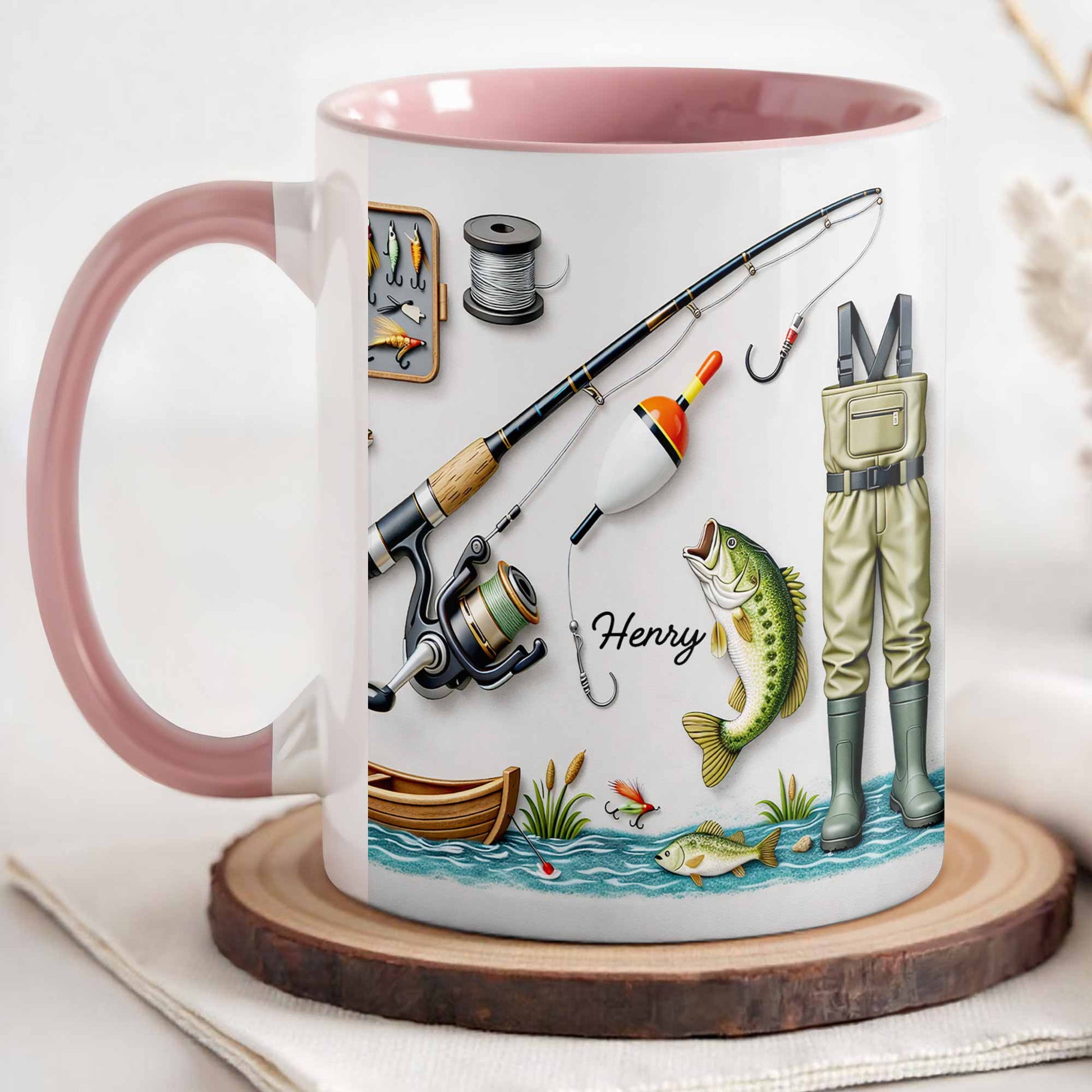 Life Is Better At The Lake Fishing Rod And Bass Fish - Personalized Custom Accent Mug - FISH009_AMUG