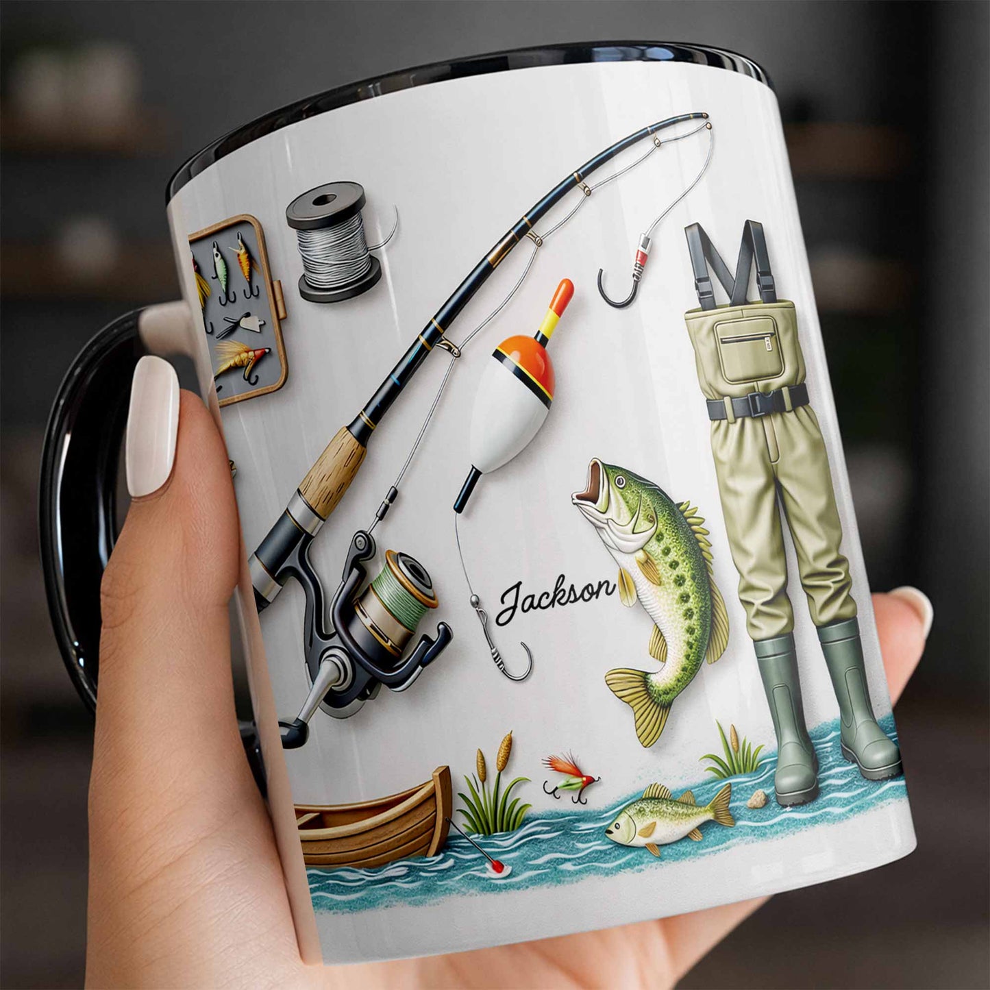 Life Is Better At The Lake Fishing Rod And Bass Fish - Personalized Custom Accent Mug - FISH009_AMUG
