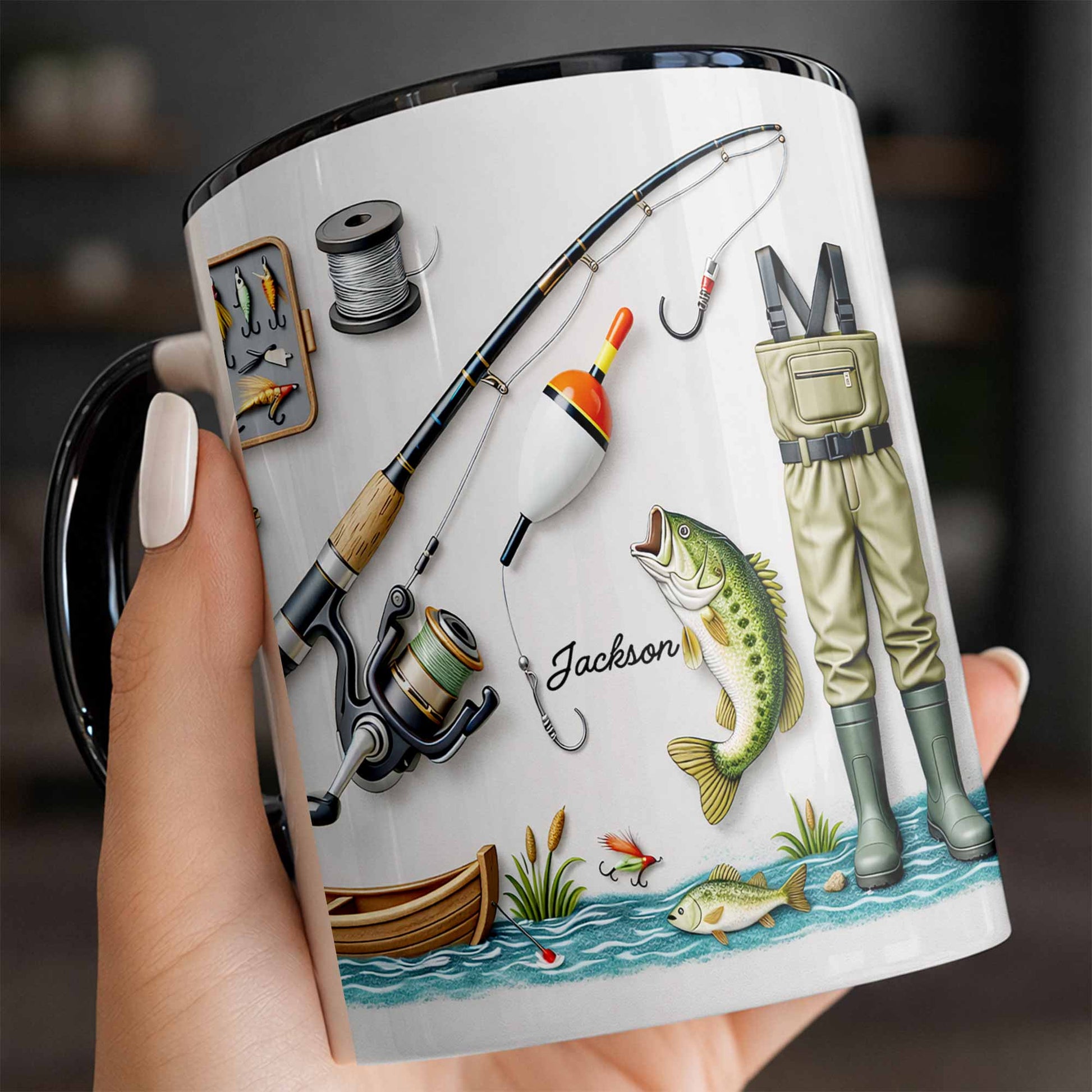 Life Is Better At The Lake Fishing Rod And Bass Fish - Personalized Custom Accent Mug - FISH009_AMUG